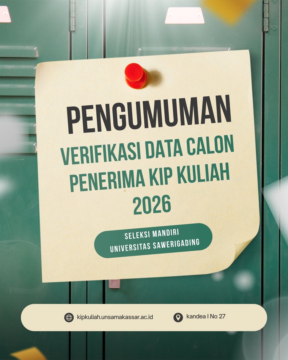 Poster Pengumuman Verifikasi Data Calon Penerima KIP Kuliah 2026 Jalur Seleksi Mandiri